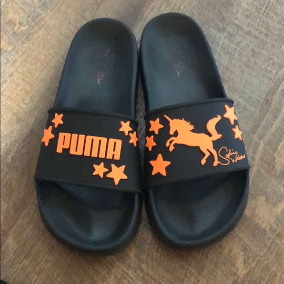 neon puma slides